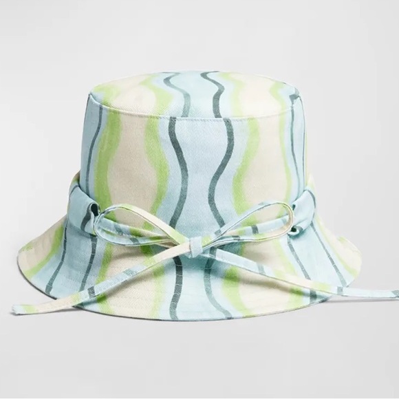 NWT Jacquemus Bucket Hat Le Bob Gadjo Unisex in Blue / Grey Stripe Le Raphia - Picture 15 of 16